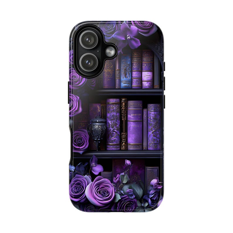 Bookish Phone Case, Purple Floral Vintage Library Design, Dark Academia Gothic iPhone Galaxy, Pixel Bild 17