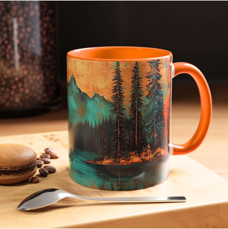 Rustic Mountain Cabin Coffee Mug: Pine Trees Ceramic Cup (15oz ...