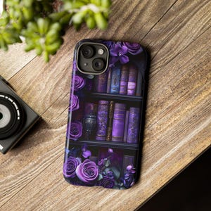 Bookish Phone Case, Purple Floral Vintage Library Design, Dark Academia Gothic iPhone Galaxy, Pixel Bild 10