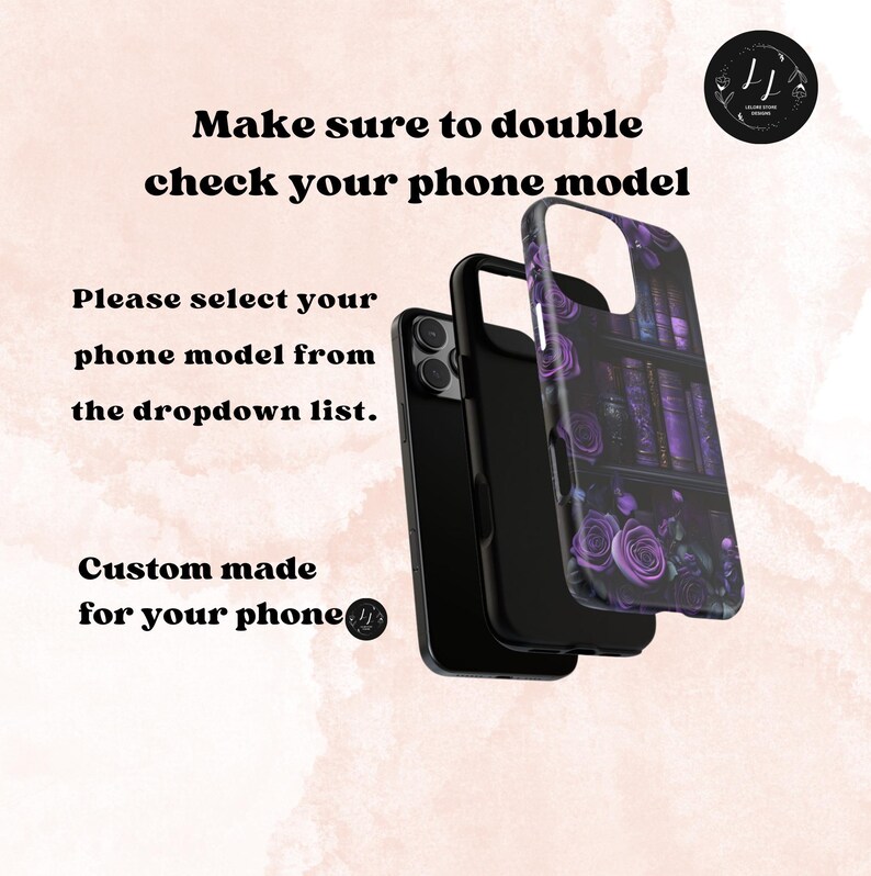 Bookish Phone Case, Purple Floral Vintage Library Design, Dark Academia Gothic Aesthetic for iPhone 16 15 14, Galaxy, Pixel 9 pro case.