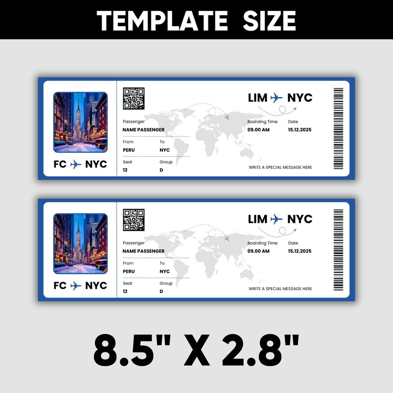 Editable Boarding Pass Template, Printable Personalized Airline Ticket ...