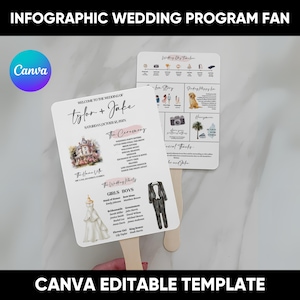 Modèle d'éventail de programme de mariage d'infographie, carte de programme chronologique du jour du mariage, éventail de programme d'infographie moderne, programme de cérémonie de mariage à l'église