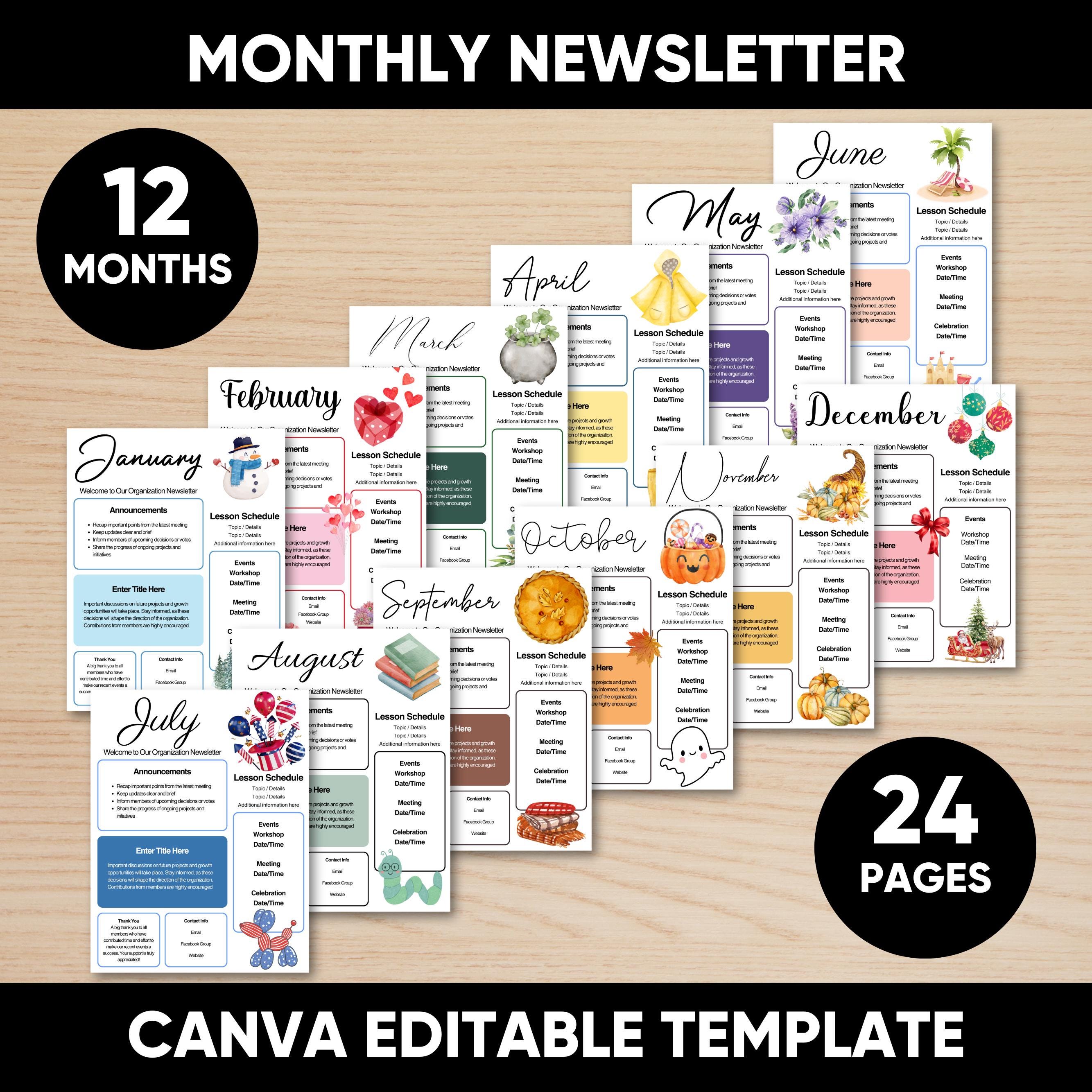 24 Pages HOA Monthly Newsletter Bundle Template, Community Newsletter, School Newsletter, Canva Newsletter, Relief Society, Newsletter
