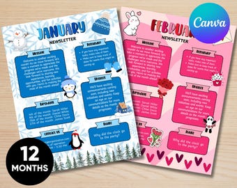 Monthly Class Room Newsletter Bundle Template, Daycare Newsletter, Colorful School Newsletter, Canva Newsletter, PreSchool Newsletter