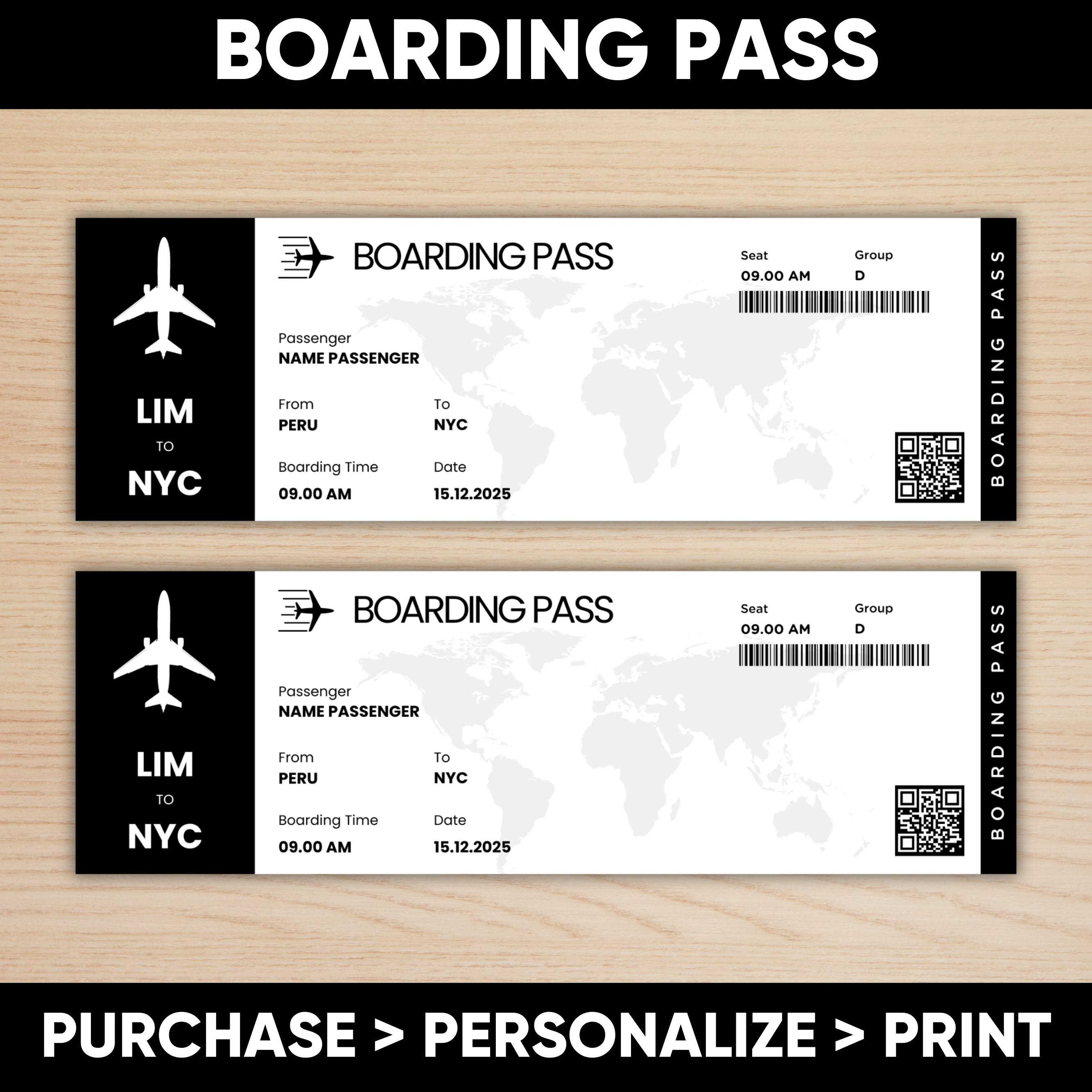 Editable Boarding Pass Template Printable Personalized Airline Ticket