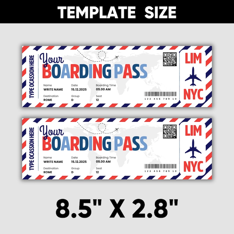 Editable Boarding Pass Template, Printable Personalized Airline Ticket ...