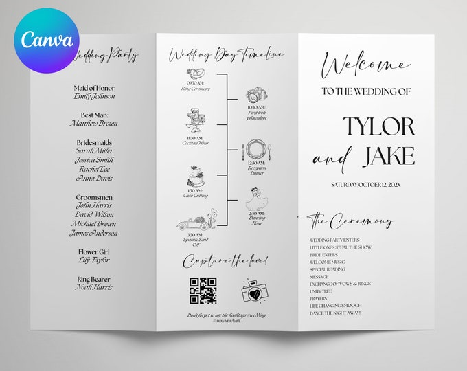 Trifold Wedding Program, Wedding Events Itinerary Card Template ...