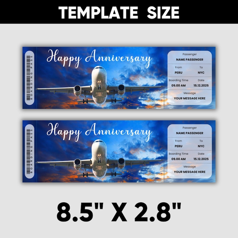 Editable Boarding Pass Template, Printable Personalized Airline Ticket ...