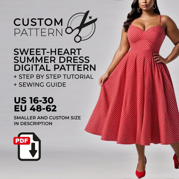 Curvy Retro Summer Dress Pattern, Step-by-Step Guide, Plus size Vintage Dress, Smaller Sizes Available, Bridesmaids Fashion  | PDF Download