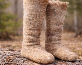 Handmade Wet Felted Wool Boots Medium Size 8-9 US Alpaca Wool Slippers Natural Fiber