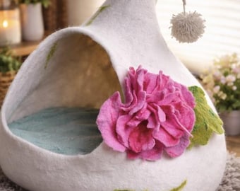 Felted Wool Cat Cave Handmade Eco Friendly Pet Bed Natural Merino Wool