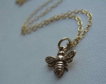 Honey bee necklace - bronze charm on gold filled chain, for charity