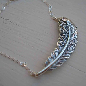 Large Feather Sterling Silver Necklace with lots of detail and hefty weigh. Chain can be customized. image 1