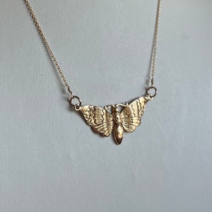 Death's head moth gold filled necklace with bronze charm, hawkmoth necklace, gold death's head moth necklace, bronze death's head charm image 3