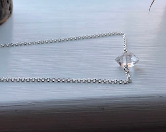 Herkimer Diamant Halskette - Sterling Silber oder Gold filled, individuelle Länge, April Geburtsstein, Rohkristall Halskette