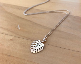 Monstera leaf necklace, gold monstera necklace, sterling silver monstera necklace, monstera deliciosa necklace, gold filled necklace