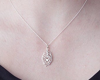 Sterling Silber Pfauenfeder Halskette, Feder Halskette, Sterling Silber Halskette - LIMITED EDITION