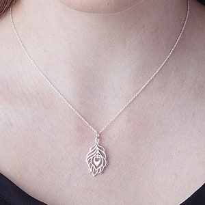 Sterling silver peacock feather necklace in two sizes