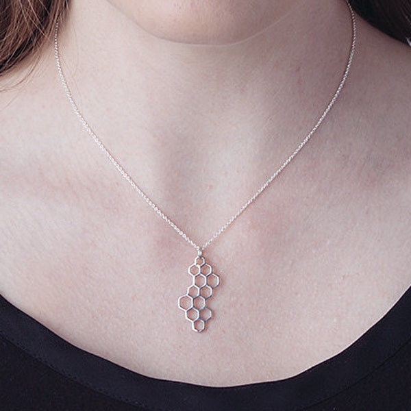 Honeycomb necklace, sterling silver honeycomb necklace