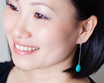 Türkis Tropfen Sterling Silber Ohrringe, Türkis Ohrringe, einfache Türkis Ohrringe