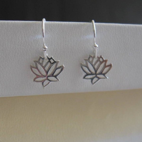 Small Sterling Silver Lotus Flower Earrings, lotus earrings, tiny lotus earrings, flower earrings, sterling silver earrings, dainty earrings