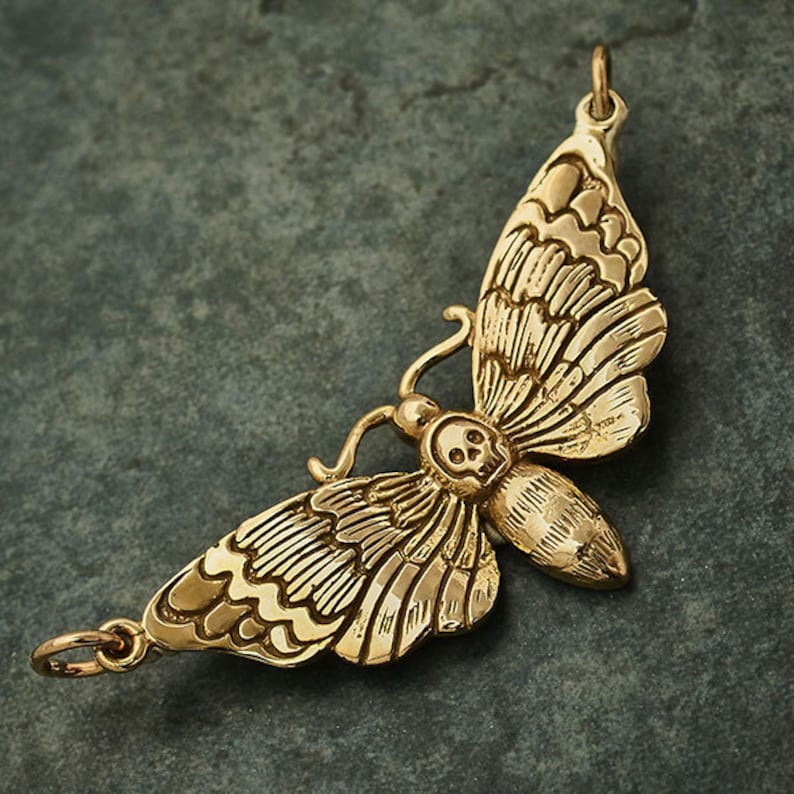 Death's head moth gold filled necklace with bronze charm, hawkmoth necklace, gold death's head moth necklace, bronze death's head charm image 1