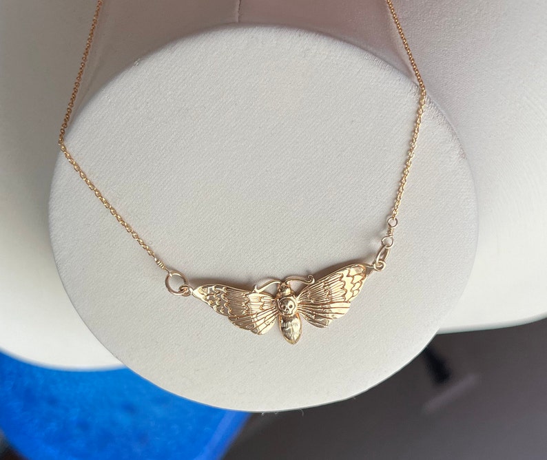 Death's head moth gold filled necklace with bronze charm, hawkmoth necklace, gold death's head moth necklace, bronze death's head charm image 7