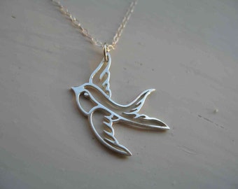 sterling silver soaring bird necklace, cute bird necklace, swallow necklace, gift for her, LAST ONE