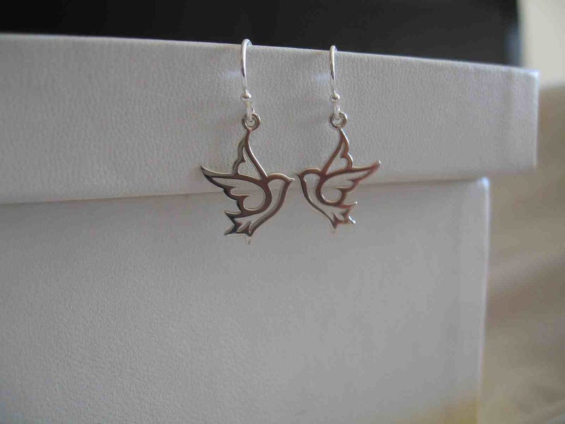 sterling silver peace dove earrings, dove earrings or necklace, sterling silver dove necklace, bird necklace image 3