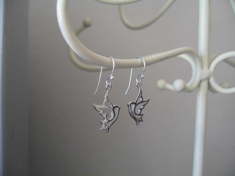 sterling silver peace dove earrings, dove earrings or necklace, sterling silver dove necklace, bird necklace image 5