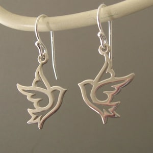 sterling silver peace dove earrings, dove earrings or necklace, sterling silver dove necklace, bird necklace image 2