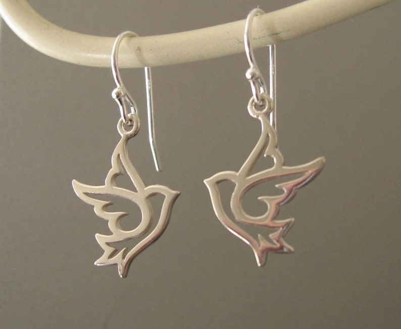 sterling silver peace dove earrings, dove earrings or necklace, sterling silver dove necklace, bird necklace image 2