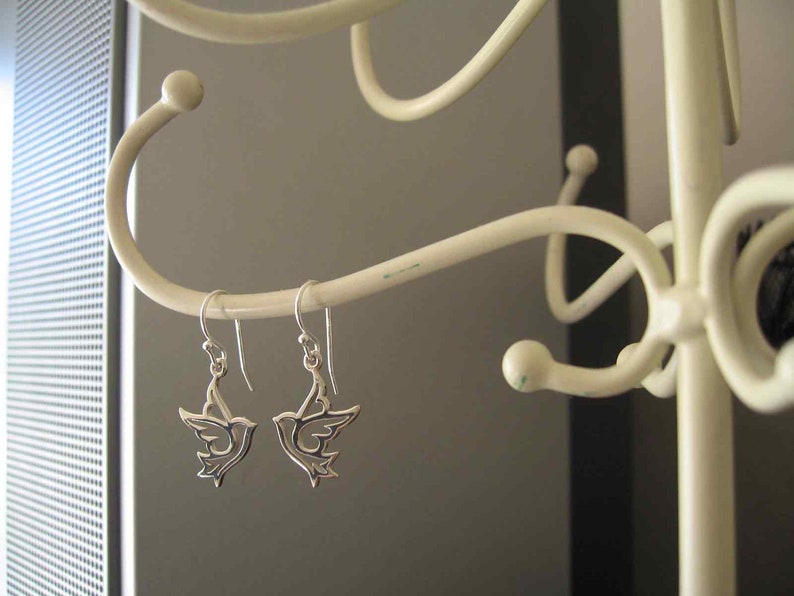 sterling silver peace dove earrings, dove earrings or necklace, sterling silver dove necklace, bird necklace image 4