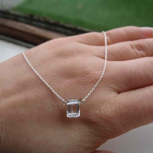 Emerald Cut &quot;Diamond&quot; Necklace, Emerald necklace, sterling silver necklace, minimalist, handmade gift