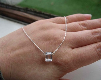 Emerald Cut "Diamond" Necklace, Emerald necklace, sterling silver necklace, minimalist, handmade gift
