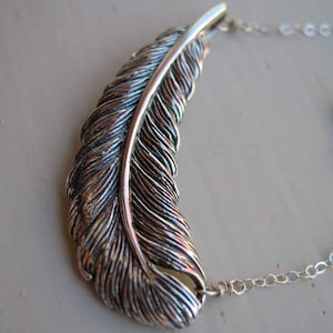 Large Feather Sterling Silver Necklace with lots of detail and hefty weigh. Chain can be customized. image 4