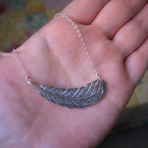 Large Feather Sterling Silver Necklace with lots of detail and hefty weigh. Chain can be customized. image 3