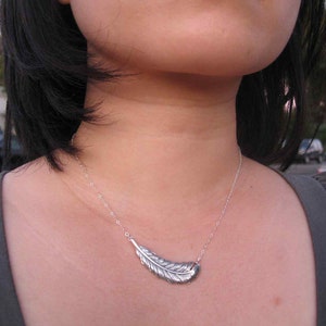 Large Feather Sterling Silver Necklace with lots of detail and hefty weigh. Chain can be customized. image 2