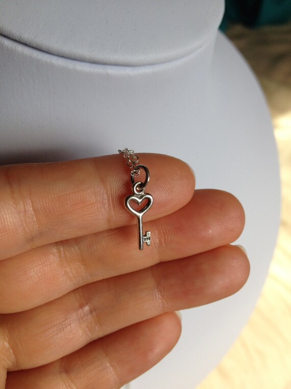 Small key necklace heart key necklace sterling silver key