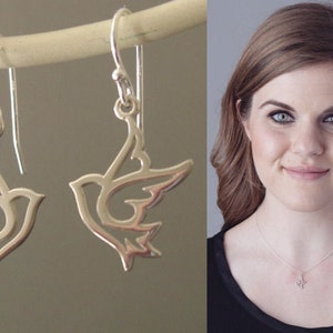 sterling silver peace dove earrings, dove earrings or necklace, sterling silver dove necklace, bird necklace image 1