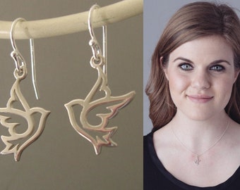 sterling silver peace dove earrings, dove earrings or necklace, sterling silver dove necklace, bird necklace