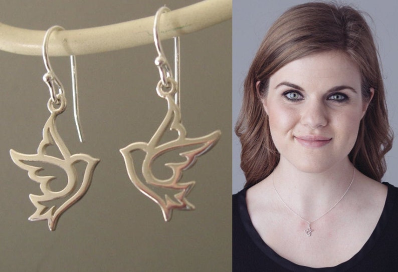 sterling silver peace dove earrings, dove earrings or necklace, sterling silver dove necklace, bird necklace image 1