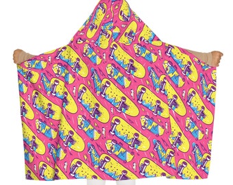 Serviette de plage rose à capuche pour skateboard Rocket Power 90's pour enfants