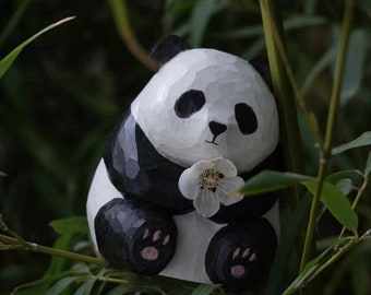 Sculpture en bois de panda, sculpture de panda, ornement de panda, cadeaux pour amoureux des pandas, décoration de bureau, cadeaux d'anniversaire
