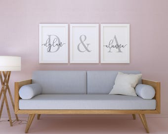 Personalized Couple Name Initial Monogram Print Set, Custom Anniversary Gift (Digital Files)