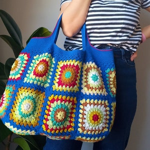Crochet bag Women's bag grany sguare with a sax blue motif zdjęcie 1