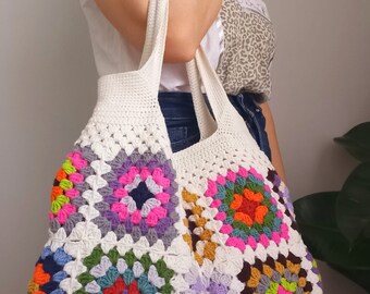 Crochet bag ,Shoulder bag, Granny square bag , Knit bag , Colours bag ,Vintage bag ,Crochet handmade bag , Crochet style , Daily bag ,