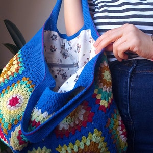 Crochet bag Women's bag grany sguare with a sax blue motif zdjęcie 4