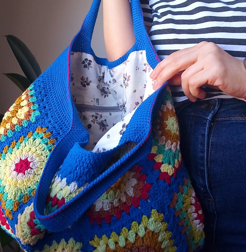 Crochet bag Women's bag grany sguare with a sax blue motif zdjęcie 4