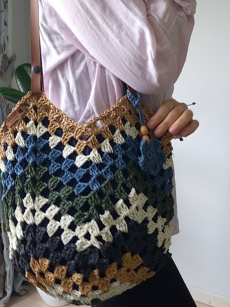 Crochet bag, Raffia bag, Shoulder bag, Handmade bag,Daıly bag, Granny square bag , Boho bag zdjęcie 4